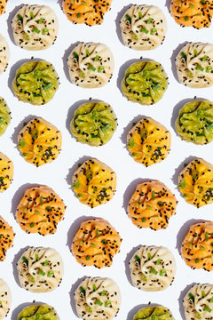 Bao dumplings on white background