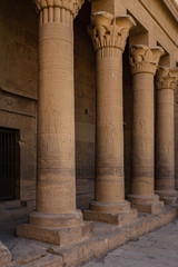 Columns with relief carving in the forecourt of the Temple of Isis at Philae, Aswan, Egypt - obrazy, fototapety, plakaty