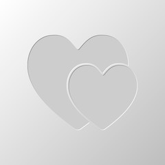 2 hearts. Simple icon. Paper design. Cutted symbol. Pitted style