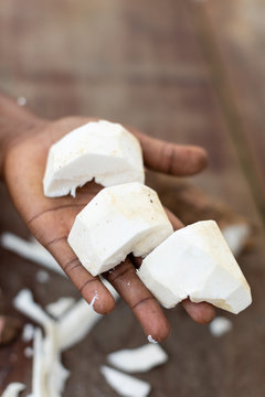 Pieces of a cassava root