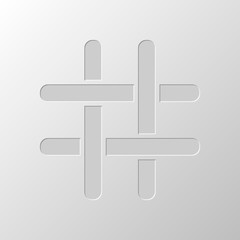 Hashtag icon. Paper design. Cutted symbol. Pitted style
