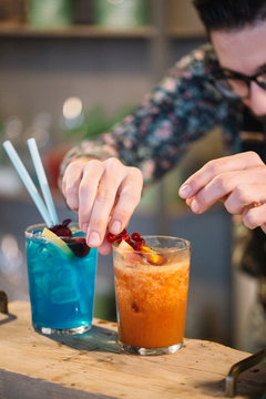 Bartender serving drinks