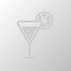 cocktail with lemon slice icon. Paper design. Cutted symbol. Pit