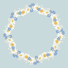 chamomile and forget me-not-flowers pattern on blue background