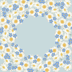 chamomile and forget me-not-flowers pattern on blue background