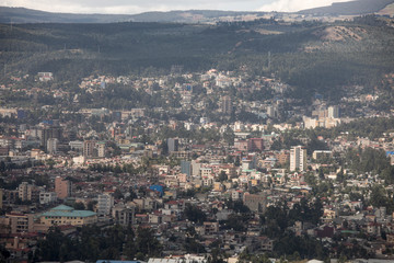 Low aerial view of Addis Ababa, Ethiopia.