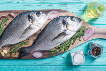 Raw dorado fish and ingridient for cooking