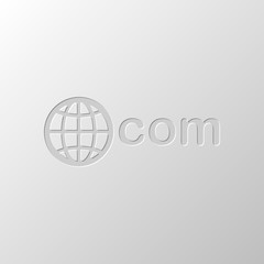 one of main domains, globe and com. Paper design. Cutted symbol.