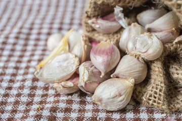 Burlap sack with garlic