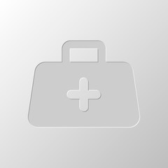 first-aid kit, simple icon. Paper design. Cutted symbol. Pitted