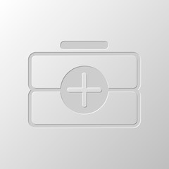 first-aid kit, outline symbol. Paper design. Cutted symbol. Pitt