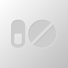 simple symbols of pills or vitamins. Paper design. Cutted symbol