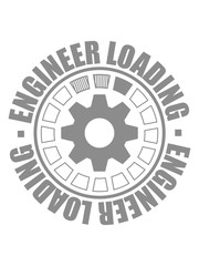 loading engineer please wait warten lade ladebalken ausbildung arbeiter ingenieur zahnrad mechaniker rad rund design logo