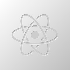 scientific atom symbol, simple icon. Paper design. Cutted symbol