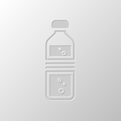 bottle of water with bubbles. simple single icon. Paper design.