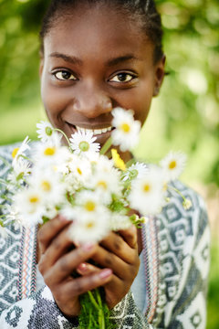 Romantic Woman With Camomiles