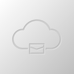 cloud mail, simple linear icon with thin outline. Paper design.