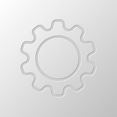 Simple gear symbol, Linear icon with thin outline. Paper design.