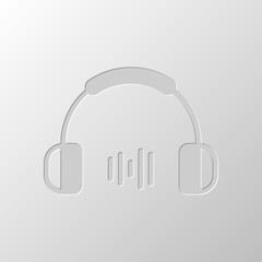 Headphones and music wave. Medium volume level. Simple icon. Pap
