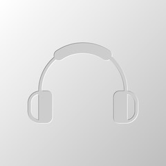 Headphones and music. Mute volume. Simple icon. Paper design. Cu