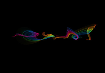 abstract rainbow wavy smoke flame isolated over black background.