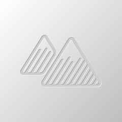 Mountains icon. Linear style with thin outline. Paper design. Cu