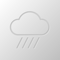 Cloud and rain. Weather simple icon. Linear style. Paper design.