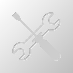 Repair service, wrench and screwdriver, tools. Paper design. Cut