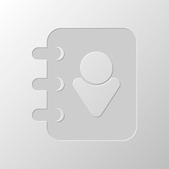 address book with man symbol on cover. Paper design. Cutted symb