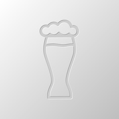 Beer glass. Simple linear icon with thin outline. Paper design.