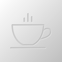 Simple cap of coffee or tea. Linear icon with thin outline. Pape