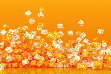 Many crumbling cubes with question marks on the sides 3d illustration