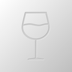 Wine glass. Linear, thin outline. Paper design. Cutted symbol. P
