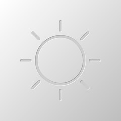 Sun icon. Linear, thin outline. Paper design. Cutted symbol. Pit