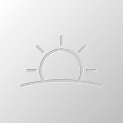 Sunrise icon. Linear, thin outline. Paper design. Cutted symbol.