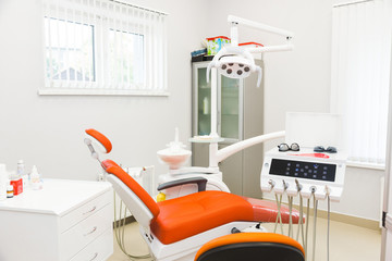 Dental clinic. Reception, examination of the patient. Teeth care. Modern interior of the dental clinic