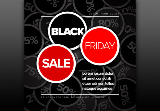 Black Web Advertisement Layout with Red Circular Elements