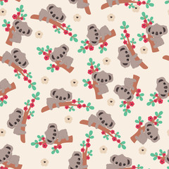 Obraz premium Koala on a tree seamless vector pattern/wallpaper.