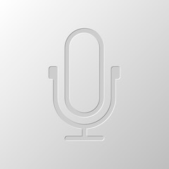 Simple microphone icon. Linear, thin outline. Paper design. Cutt
