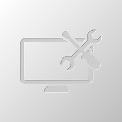 Computer repair service. Paper design. Cutted symbol. Pitted sty