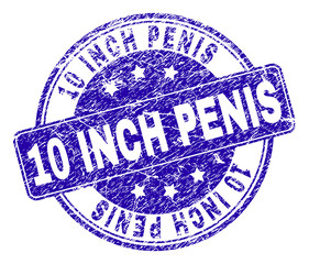 10 INCH PENIS stamp seal watermark with distress texture. Designed with rounded rectangle and circles. Blue vector rubber watermark of 10 INCH PENIS caption with grunge texture.