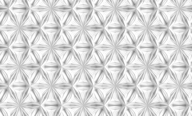 Seamless texture of three-dimensional complex dissected convex elements based on hexagonal grid. 3d illustration