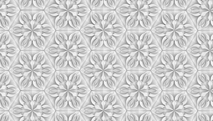 Seamless light texture of three-dimensional elegant flower petals based on hexagonal grid 3D illustration