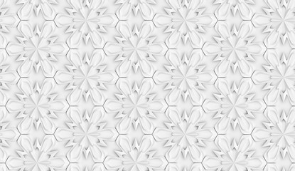 Seamless light texture of three-dimensional elegant flower petals based on hexagonal grid 3D illustration