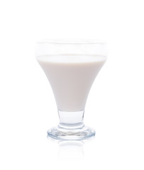 Glass of milk on white background