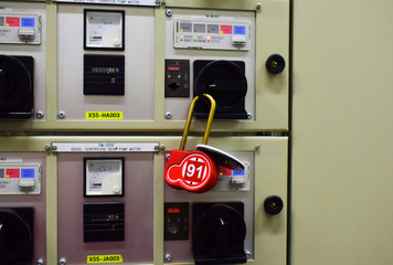 Electrical isolation lock-out tag-out.Electrical room.