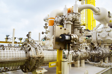 Gas detector point type install risk area near turbine gas compressor to detect and alarm when gas leaking for safety.Malaysia offshore.