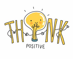 Think positive lightbulb cartoon doodle vector illustration