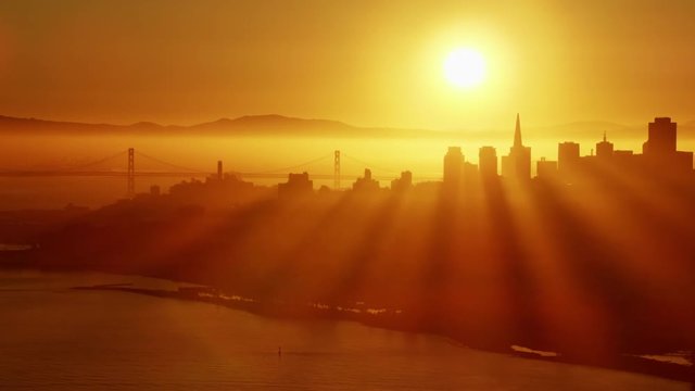Aerial view Golden Gate city sunrise San Francisco California Coastline