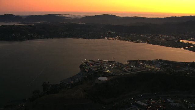 Aerial sunset San Quentin San Francisco Bay USA